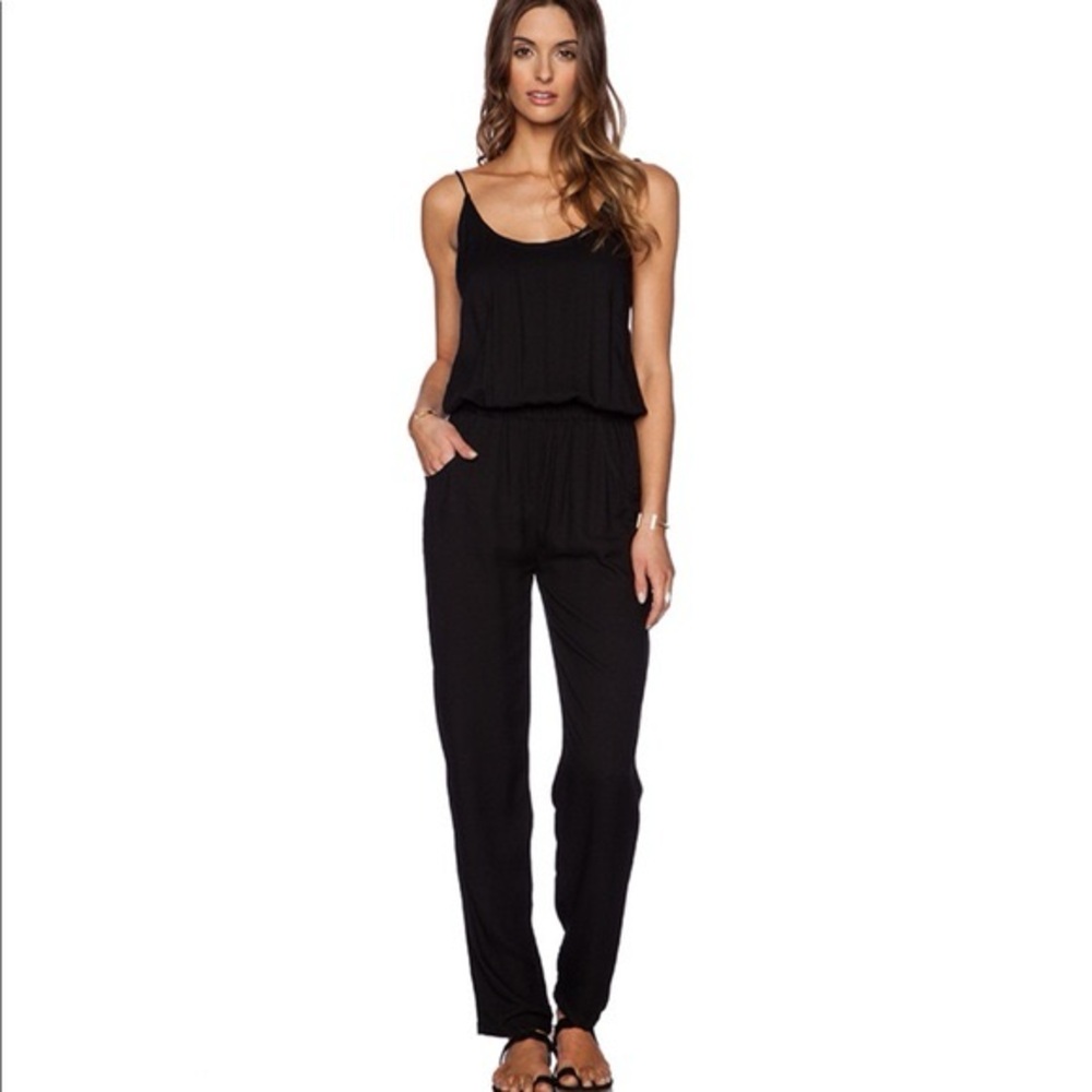 Mikoh Nazare Black Jumpsuit Medium Scoop Back Elastic Waist Pockets